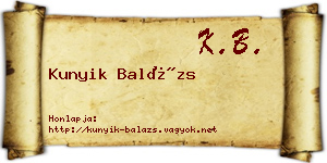 Kunyik Balázs névjegykártya